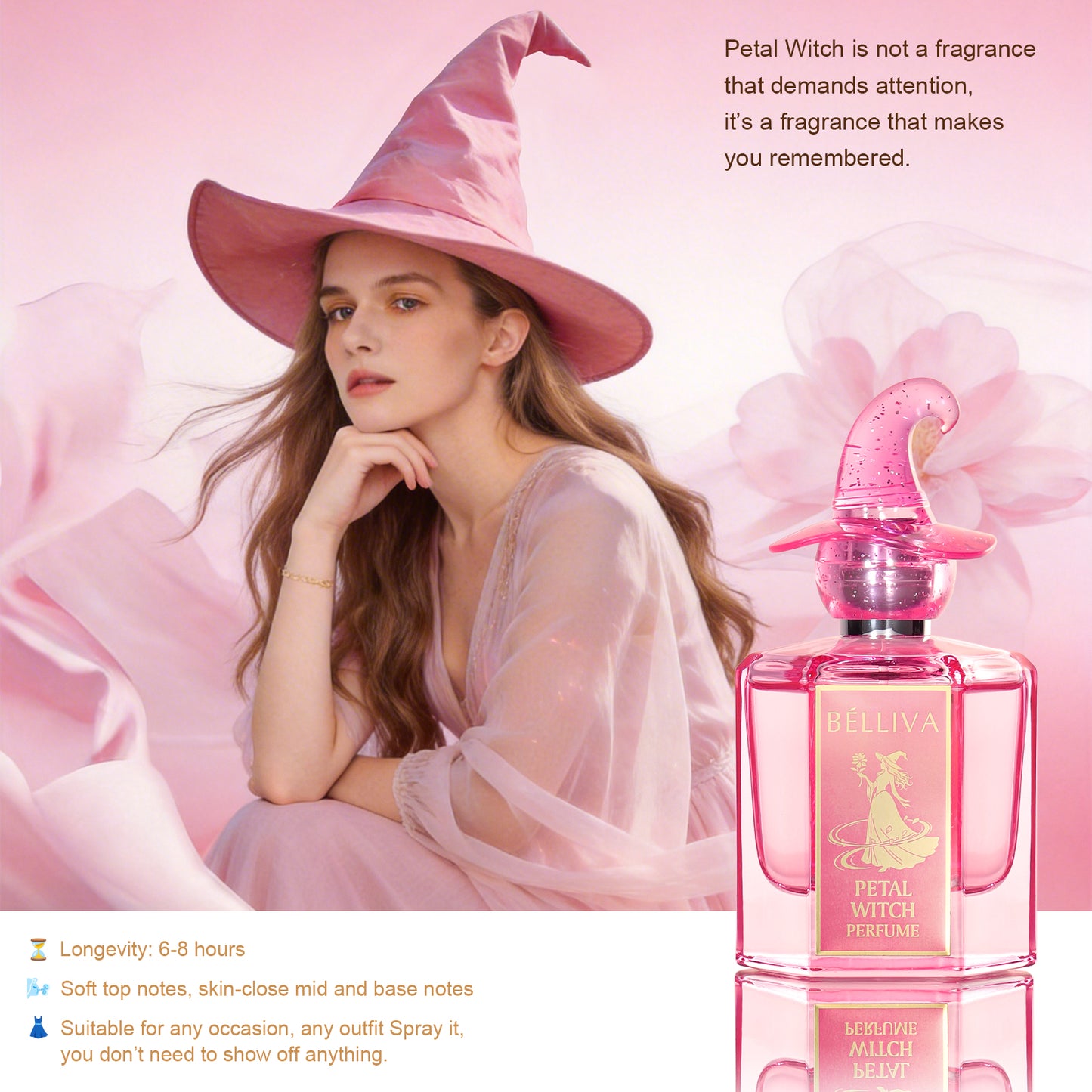 BELLIVA PetalWitch 50ml Women’s Perfume | Fruity Floral | Bright Fruit x Airy Florals x Clean Woody Dry-Down | Long-Lasting | Romantic Witchy Scent | Magical Vibe | Perfect for Everyday Wear, Work, Dates, Gifts & All Seasons