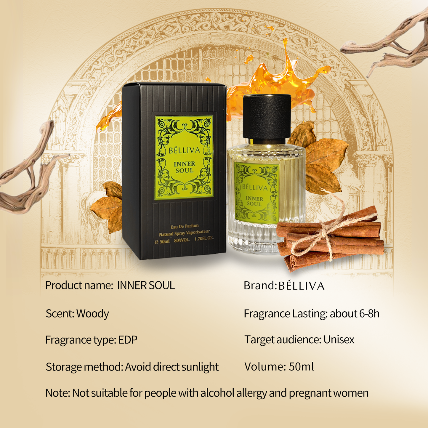BELLIVA Inner Soul Unisex EDP Spray 50ml, Arabian Eau de Perfume for Men & Women Both,Long Lasting Fragrance