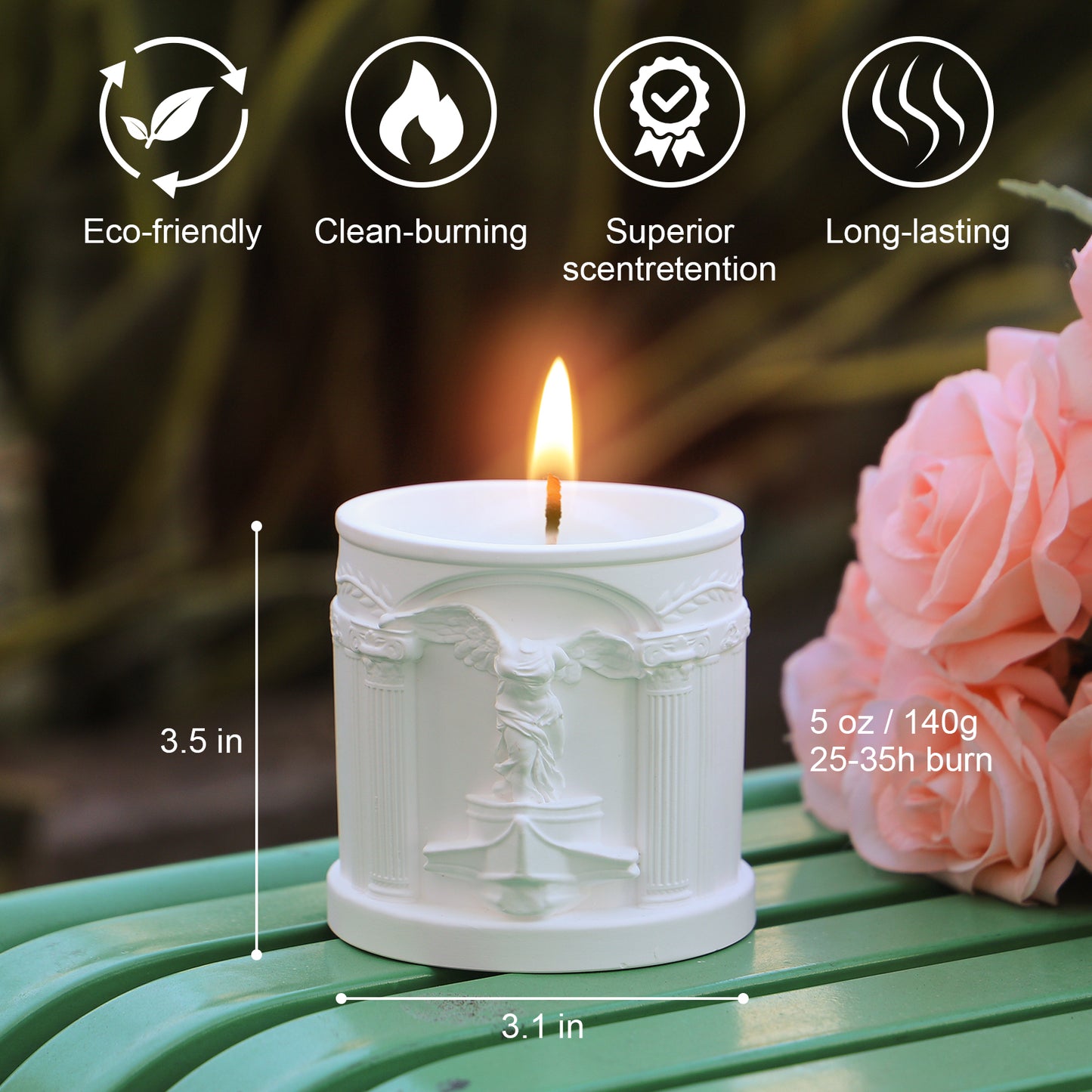 BELLIVA Natural Soy Wax Scented Candle 5 oz / 140g | 25-35 Hours Long-Lasting Fragrance · Plaster Artisan Cup · Rose Scent for Holistic Relaxation