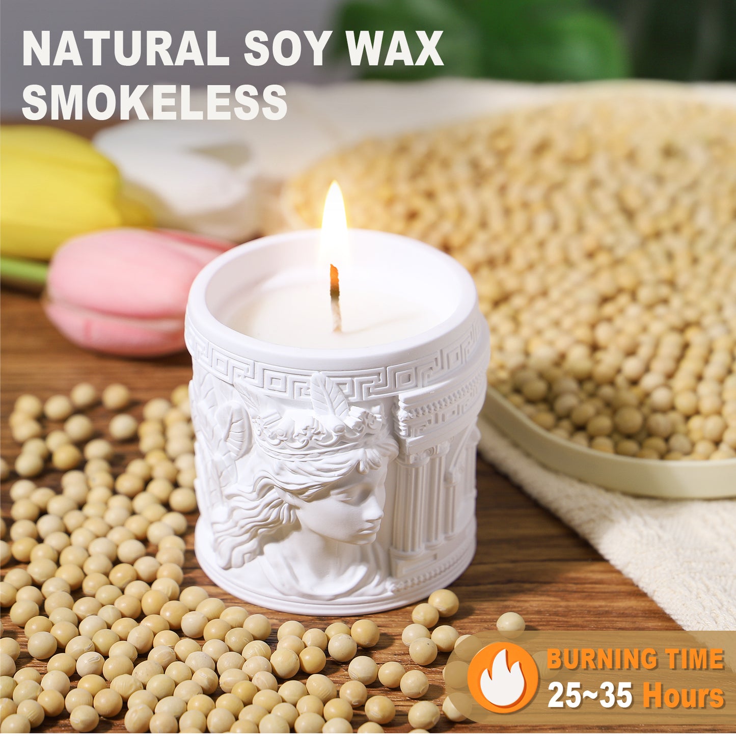 BELLIVA Natural Soy Wax Scented Candle 5 oz / 140g | 25-35 Hours Long-Lasting Fragrance · Plaster Artisan Cup · Rose Scent for Holistic Relaxation