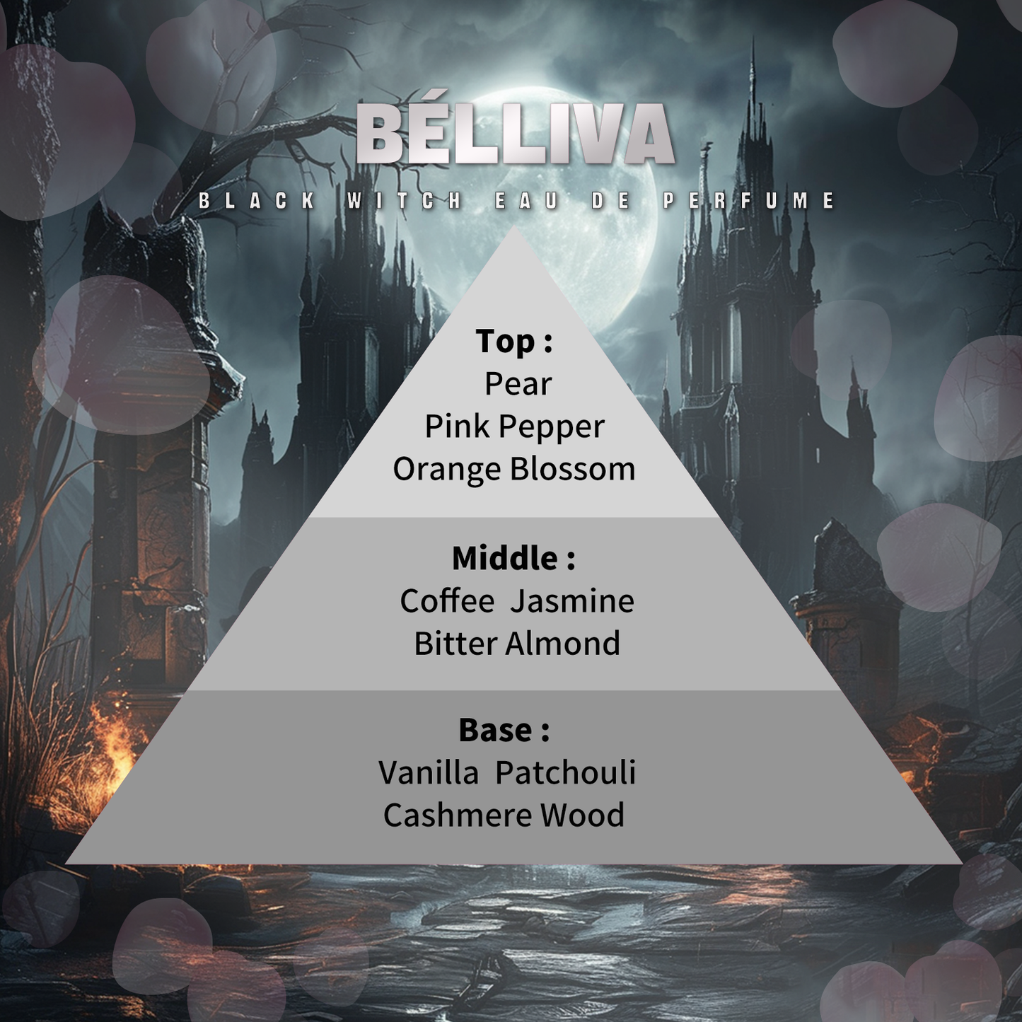 BELLIVA Black Witch EDP Spray 50 ml - Fragancia floral de larga duración para mujer con notas de flor de naranja, jazmín y vainilla. Eau de Parfum para mujer.