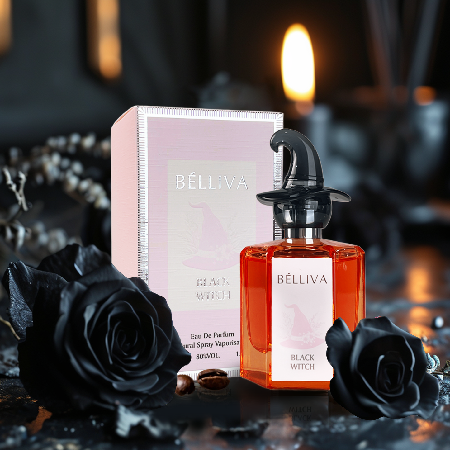 BELLIVA Black Witch EDP Spray 50 ml - Fragancia floral de larga duración para mujer con notas de flor de naranja, jazmín y vainilla. Eau de Parfum para mujer.