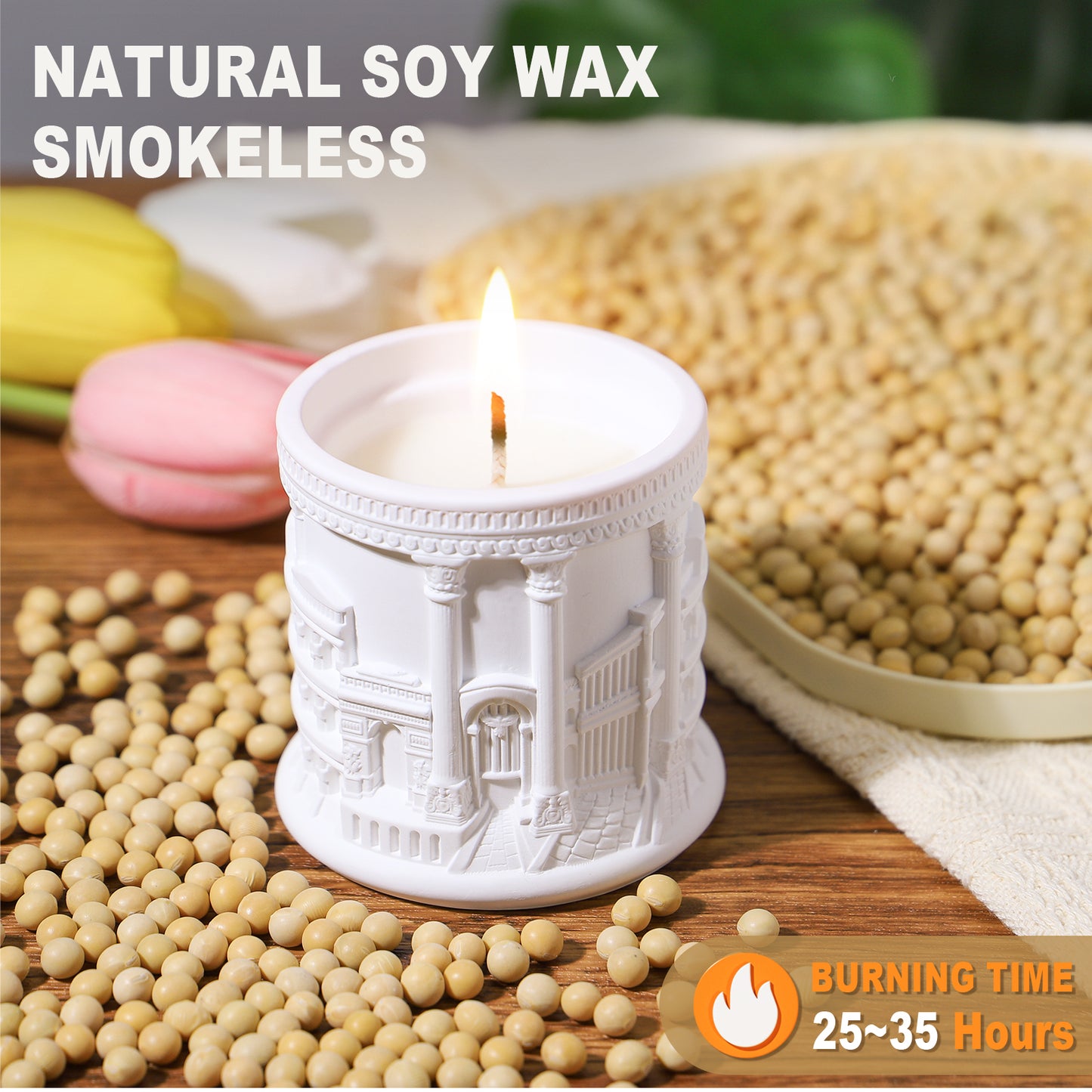 BELLIVA Natural Soy Wax Scented Candle 5 oz / 140g | 25-35 Hours Long-Lasting Fragrance · Plaster Artisan Cup · Jasmine Scent for Holistic Relaxation