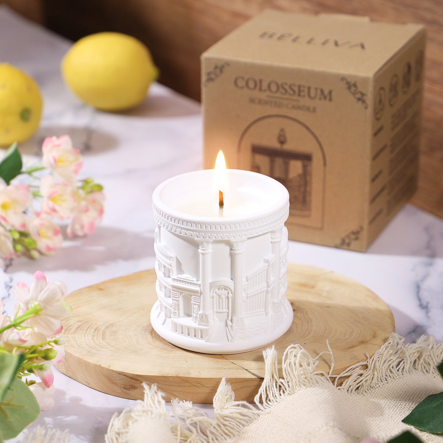 BELLIVA Natural Soy Wax Scented Candle 5 oz / 140g | 25-35 Hours Long-Lasting Fragrance · Plaster Artisan Cup · Jasmine Scent for Holistic Relaxation