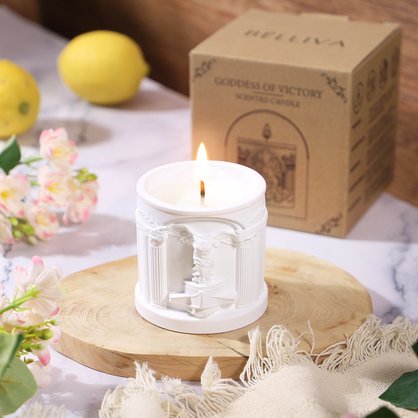 BELLIVA Natural Soy Wax Scented Candle 5 oz / 140g | 25-35 Hours Long-Lasting Fragrance · Plaster Artisan Cup · Rose Scent for Holistic Relaxation