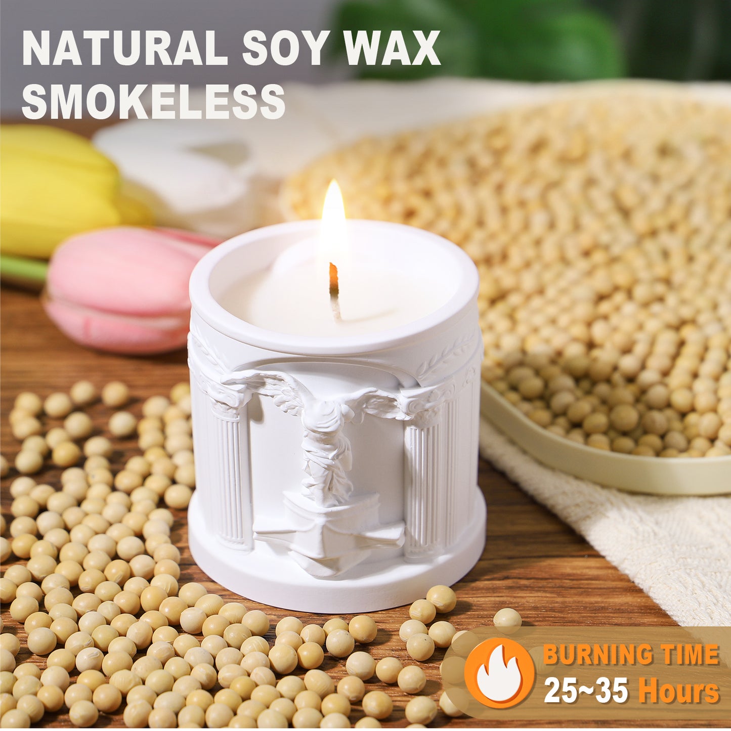 BELLIVA Natural Soy Wax Scented Candle 5 oz / 140g | 25-35 Hours Long-Lasting Fragrance · Plaster Artisan Cup · Rose Scent for Holistic Relaxation