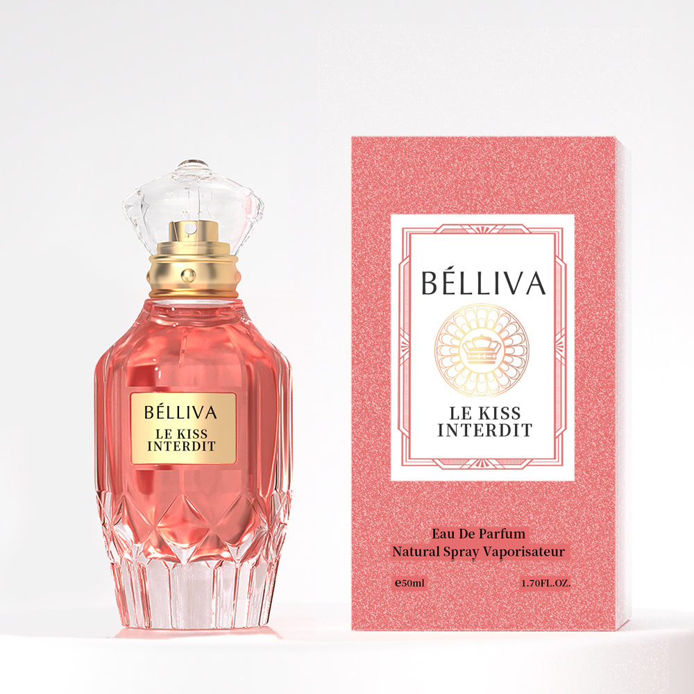 BELLIVA Le kiss Interdit 50ml Women's Eau De Parfum+2 x 5ml Fragrance Roller Balls,Long Lasting Fresh Floral and Fruity Scented Perfume
