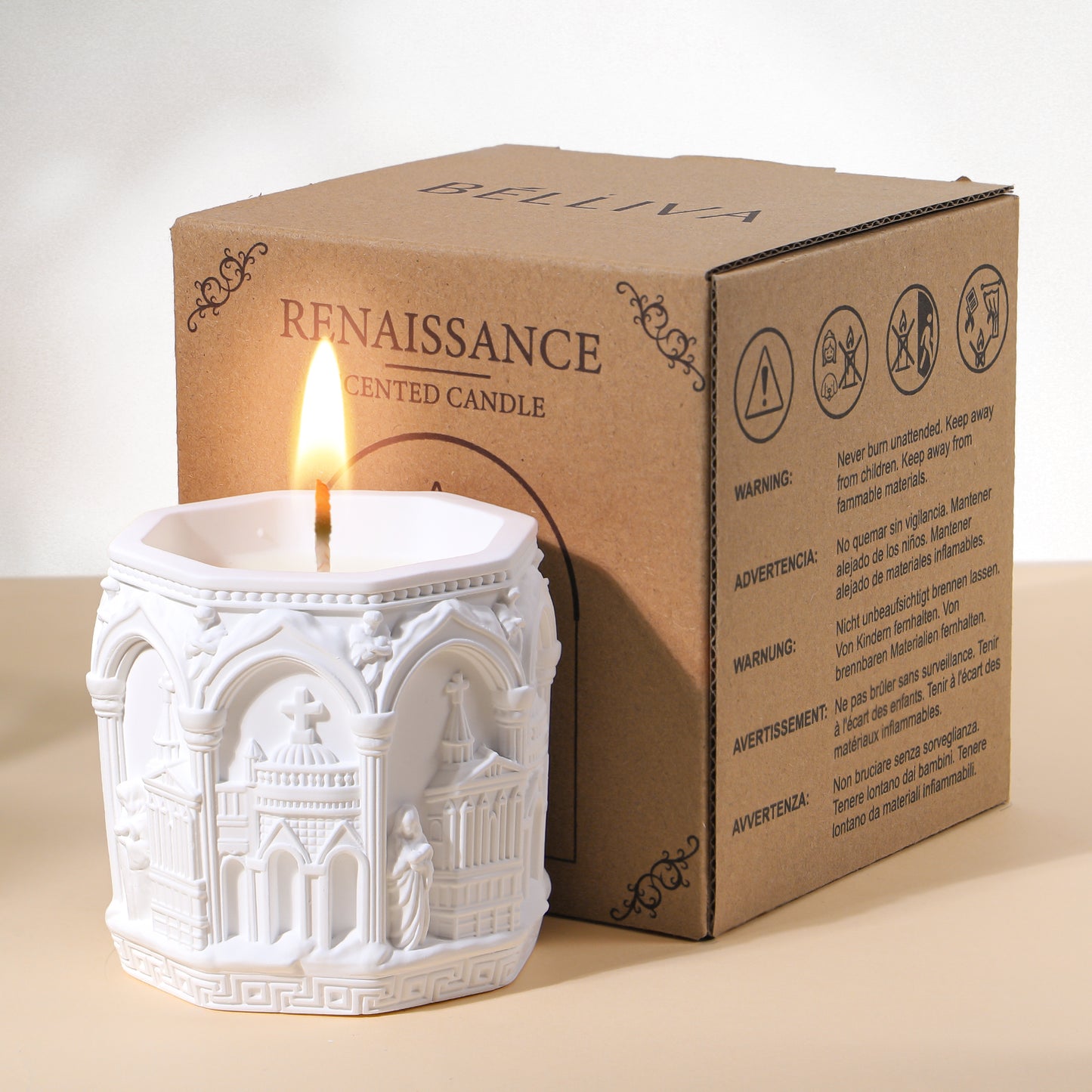BELLIVA Natural Soy Wax Scented Candle 5 oz / 140g | 25-35 Hours Long-Lasting Fragrance · Plaster Artisan Cup · Jasmine Scent for Holistic Relaxation