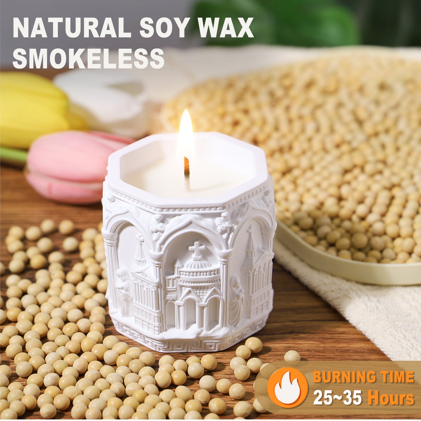 BELLIVA Natural Soy Wax Scented Candle 5 oz / 140g | 25-35 Hours Long-Lasting Fragrance · Plaster Artisan Cup · Jasmine Scent for Holistic Relaxation