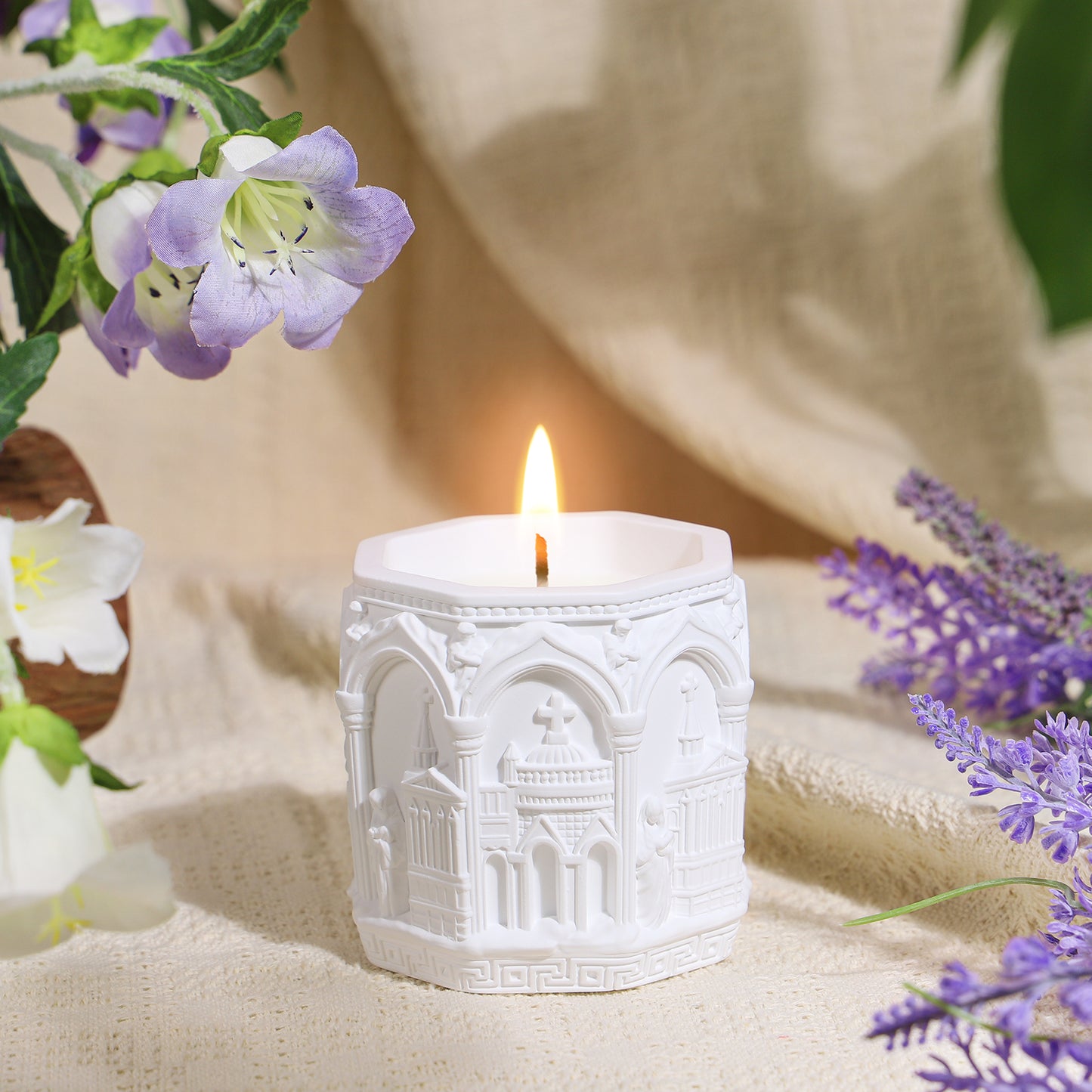 BELLIVA Natural Soy Wax Scented Candle 5 oz / 140g | 25-35 Hours Long-Lasting Fragrance · Plaster Artisan Cup · Jasmine Scent for Holistic Relaxation