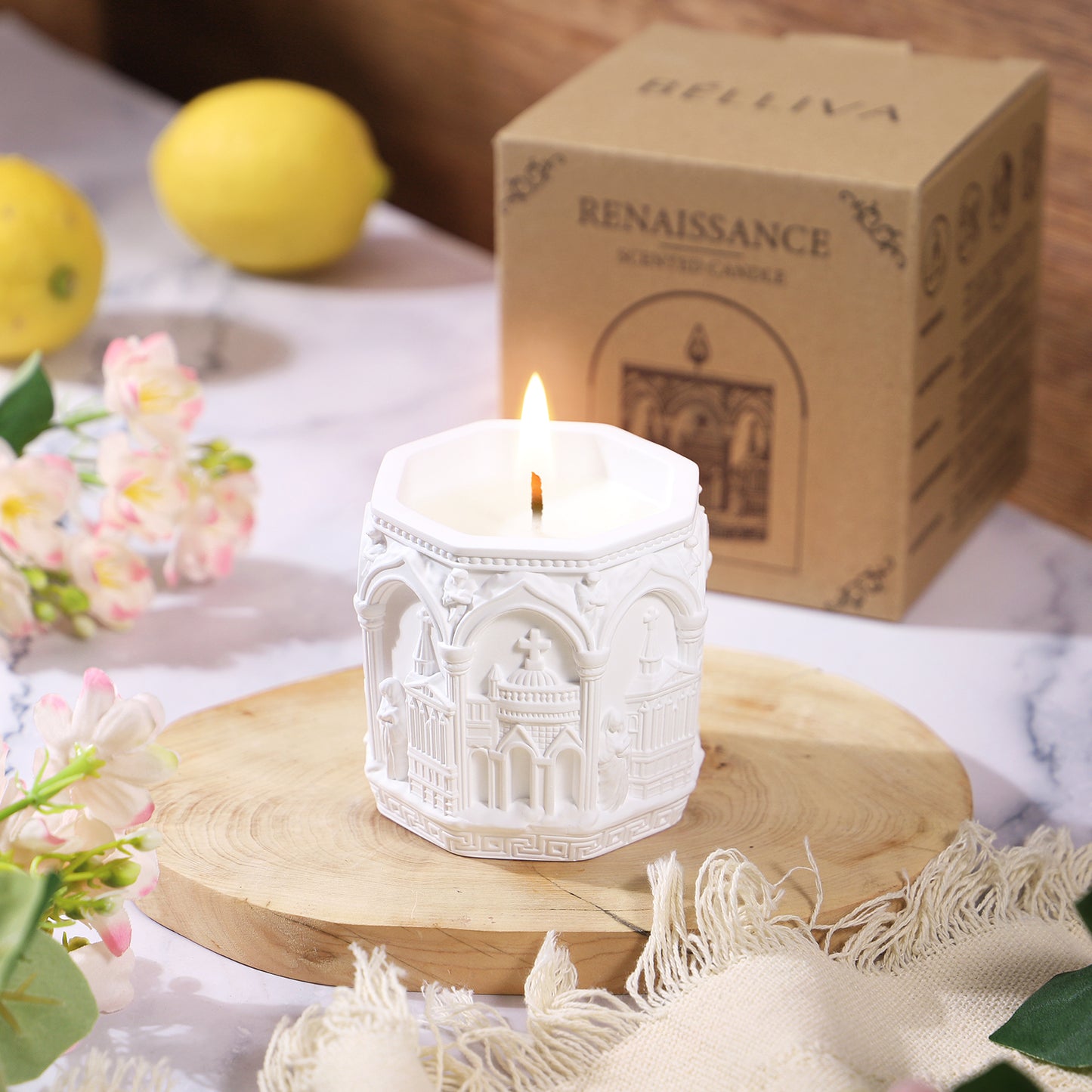 BELLIVA Natural Soy Wax Scented Candle 5 oz / 140g | 25-35 Hours Long-Lasting Fragrance · Plaster Artisan Cup · Jasmine Scent for Holistic Relaxation