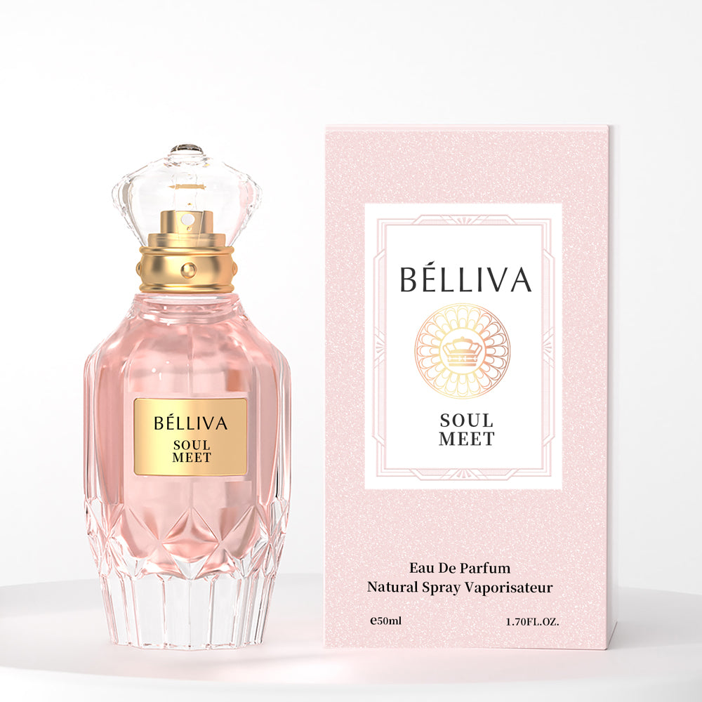 BELLIVA Soul Meet 50ml Women's Eau De Parfum+2 x 5ml Fragrance Roller Balls,Long Lasting Fresh Floral and Fruity Scented Perfume