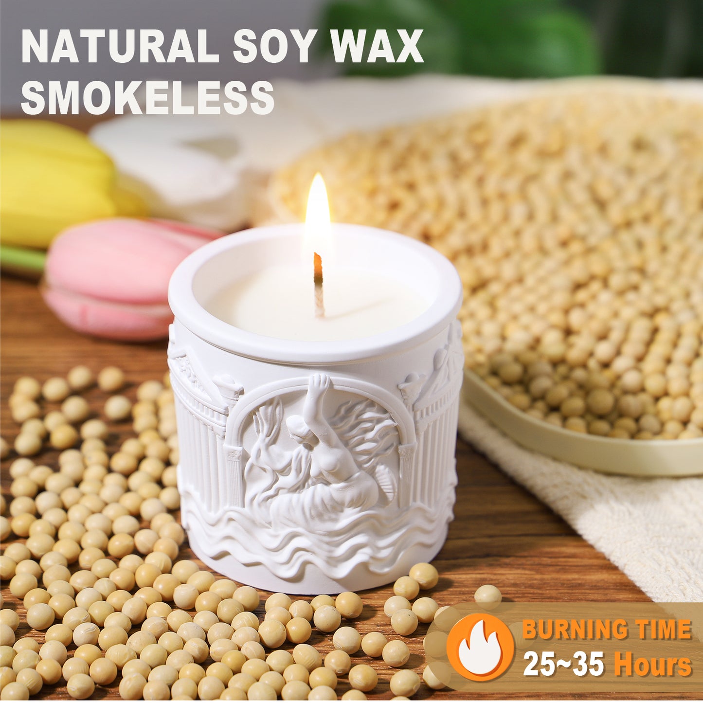 BELLIVA Natural Soy Wax Scented Candle 5 oz / 140g | 25-35 Hours Long-Lasting Fragrance · Plaster Artisan Cup · Jasmine Scent for Holistic Relaxation