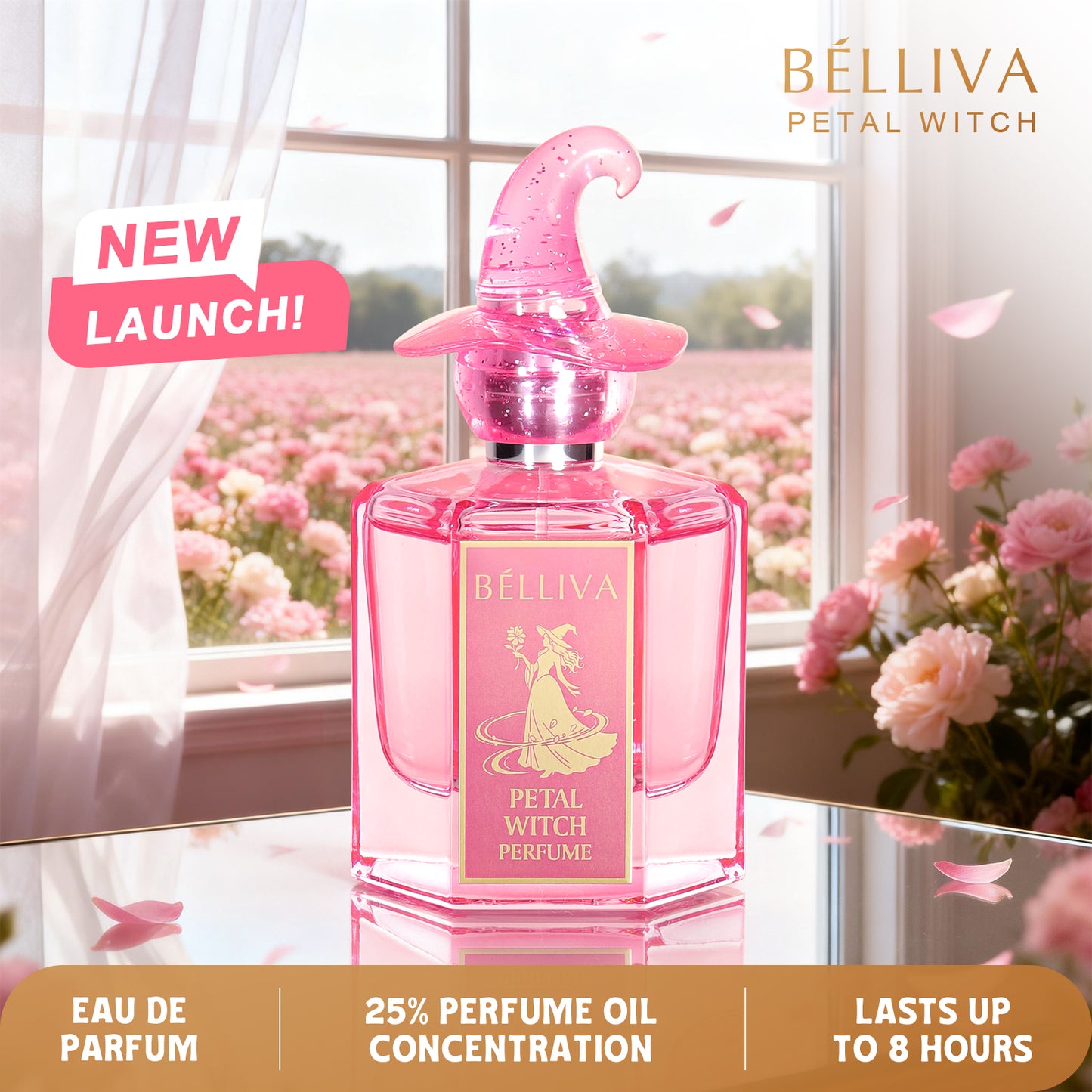 BELLIVA PetalWitch 50ml Women’s Perfume | Fruity Floral | Bright Fruit x Airy Florals x Clean Woody Dry-Down | Long-Lasting | Romantic Witchy Scent | Magical Vibe | Perfect for Everyday Wear, Work, Dates, Gifts & All Seasons