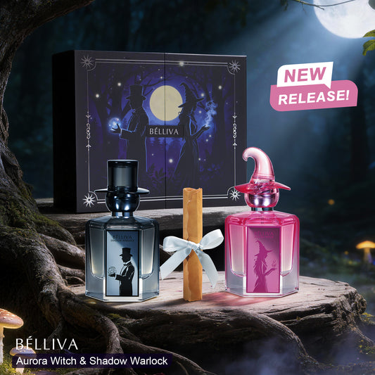 BELLIVA Witch Couple Perfume Set 2×50ml – Aurora Witch & Shadow Warlock – Amber Floral & Vanilla Aromatic – Long-Lasting Romantic & Mysterious Witch Fragrance – Elegant Gift Set for Valentine’s Day & Special Occasions