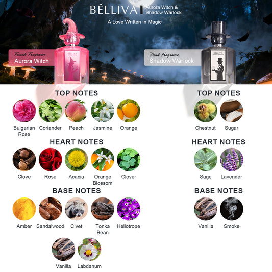 BELLIVA Witch Couple Perfume Set 2×50ml – Aurora Witch & Shadow Warlock – Amber Floral & Vanilla Aromatic – Long-Lasting Romantic & Mysterious Witch Fragrance – Elegant Gift Set for Valentine’s Day & Special Occasions