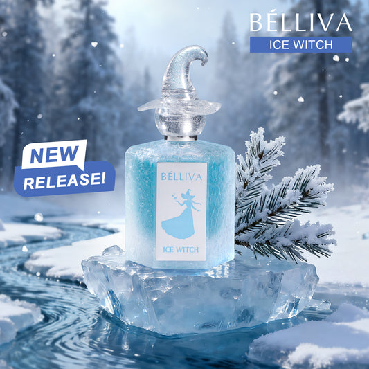 Belliva Ice Witch Eau de Parfum 50ml – 30% Perfume Essence, Long-Lasting Musk Fragrance, Collectible Ice Crack Bottle, Elegant Winter Scent for Women