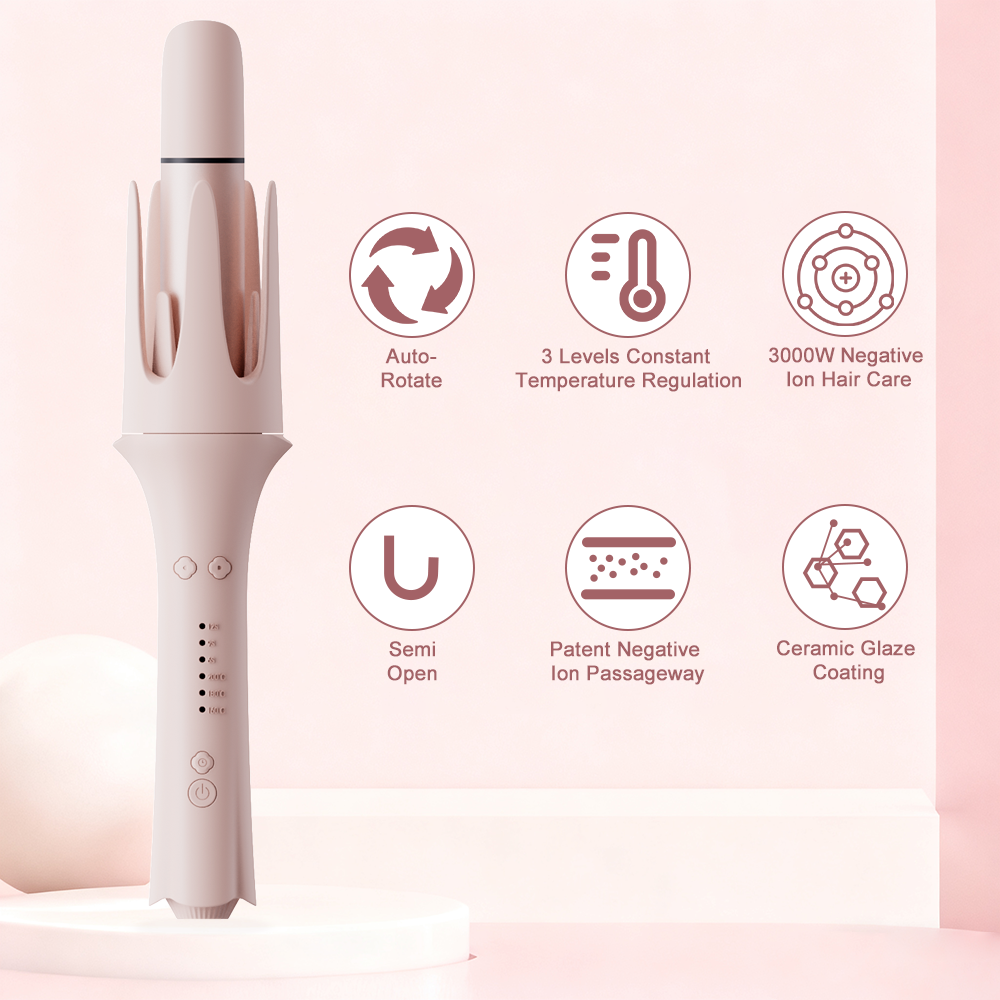 Automatic 4-in-1 Hair Styler Kit (Straightener Brush & Auto Curler) – 3000W Negative Ion Hair Care, 3 Heat Settings, 360° Auto Curl in One Click for Effortless Curls, Smooth Straightening & Voluminous Hair