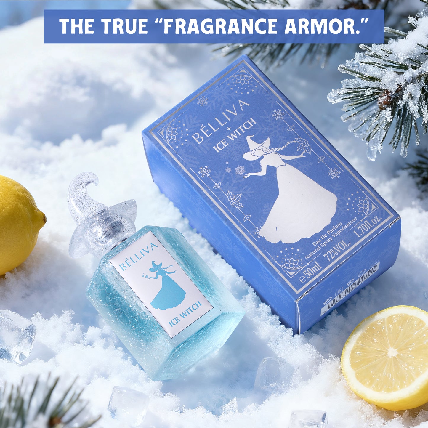 Belliva Ice Witch Eau de Parfum 50ml – 30% Perfume Essence, Long-Lasting Musk Fragrance, Collectible Ice Crack Bottle, Elegant Winter Scent for Women