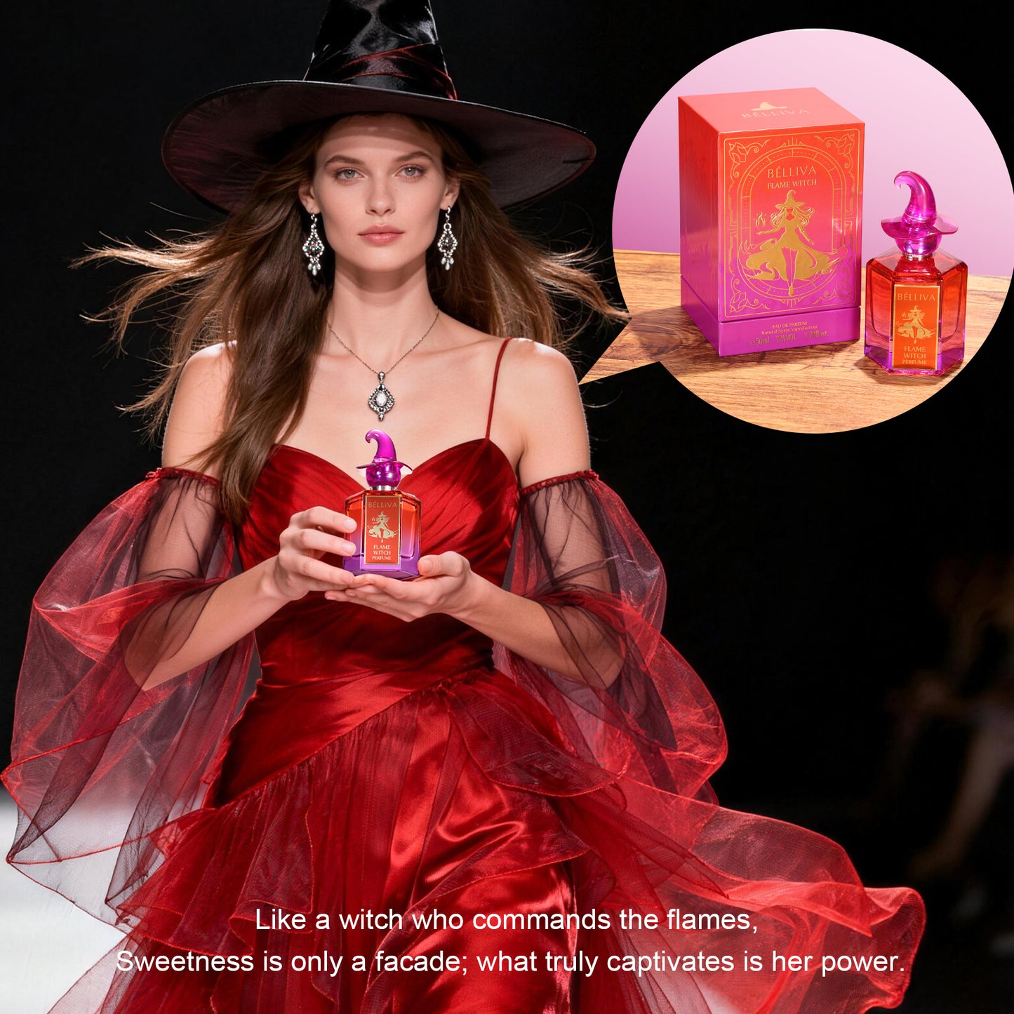 BELLIVA FlameWitch 50ml Women’s Perfume – Sweet Floral Fruity Vanilla, Warm Witch Vibes, Confident & Seductive, Long-Lasting Fragrance, Gift Box for Daily Wear & Date Night