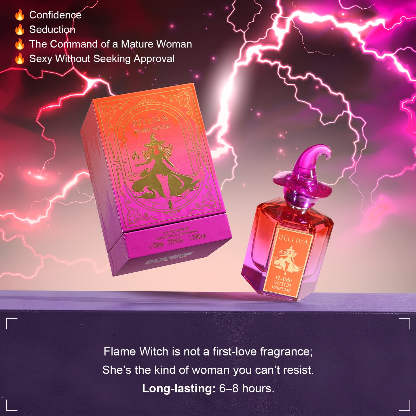 BELLIVA FlameWitch 50ml Women’s Perfume – Sweet Floral Fruity Vanilla, Warm Witch Vibes, Confident & Seductive, Long-Lasting Fragrance, Gift Box for Daily Wear & Date Night