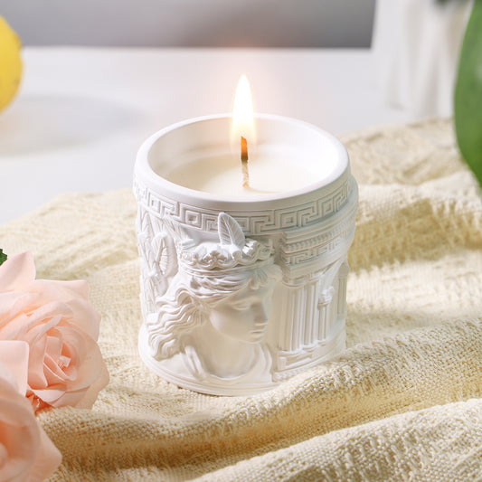 BELLIVA Natural Soy Wax Scented Candle 5 oz / 140g | 25-35 Hours Long-Lasting Fragrance · Plaster Artisan Cup · Rose Scent for Holistic Relaxation