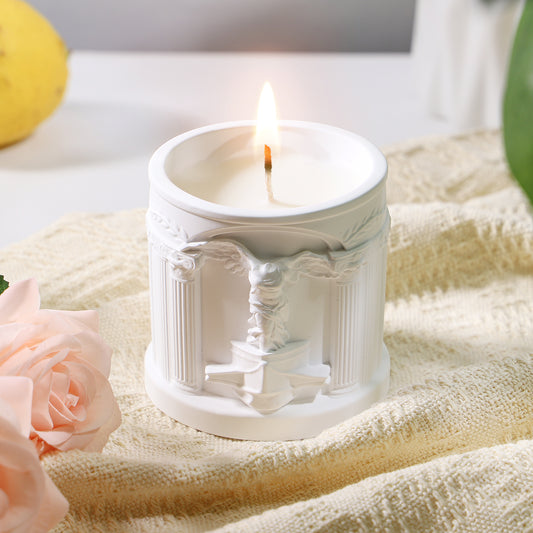 BELLIVA Natural Soy Wax Scented Candle 5 oz / 140g | 25-35 Hours Long-Lasting Fragrance · Plaster Artisan Cup · Rose Scent for Holistic Relaxation