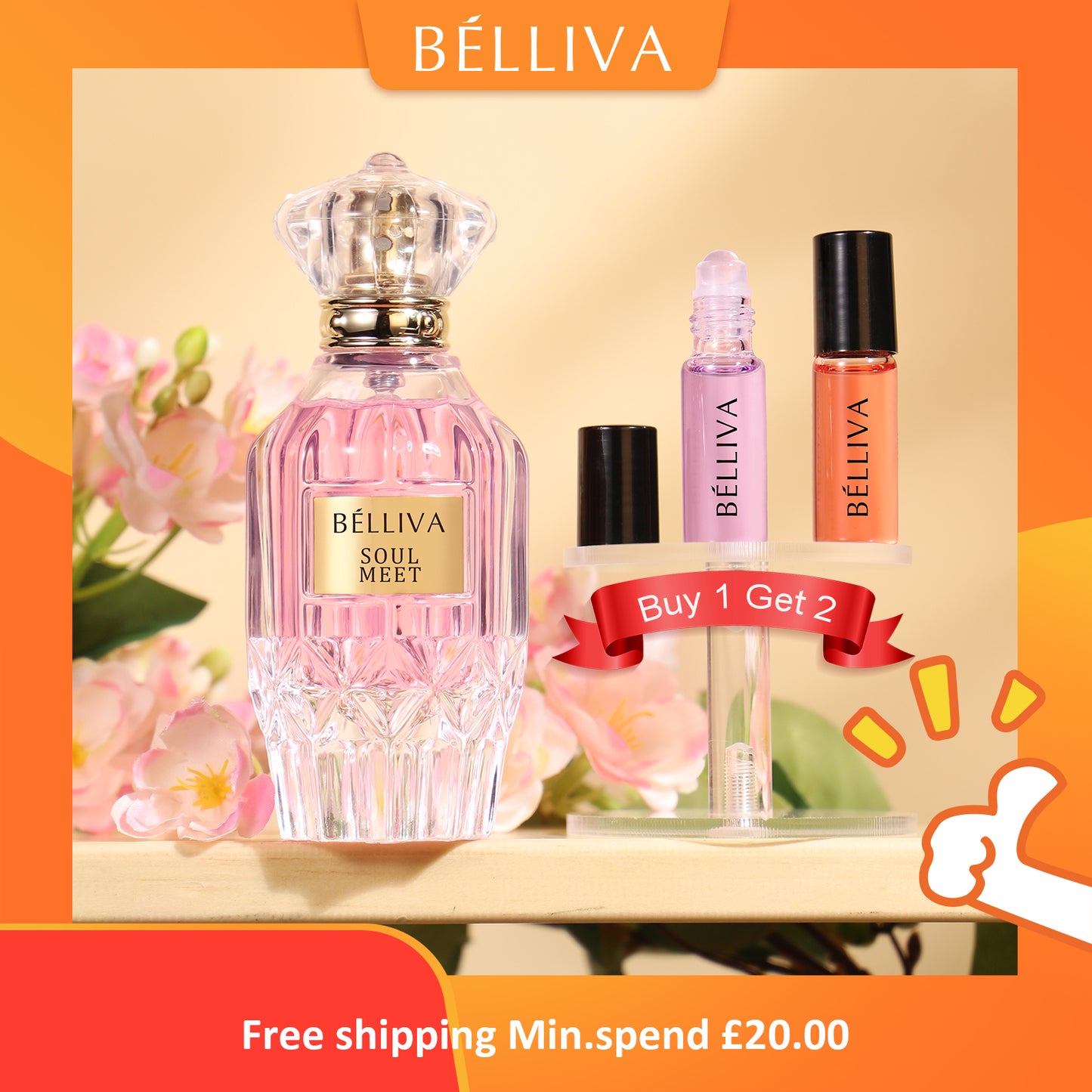 BELLIVA Luxurious Women's Eau de Parfum 50ml+ 2Travel Rollerballs (5ml)| Long-Lasting FreshFloral & Fruity Scent | Elegant Fragrance for Day,Night & Special Occasions| Luxury Gift Set