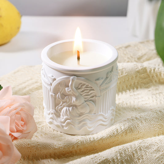 BELLIVA Natural Soy Wax Scented Candle 5 oz / 140g | 25-35 Hours Long-Lasting Fragrance · Plaster Artisan Cup · Jasmine Scent for Holistic Relaxation